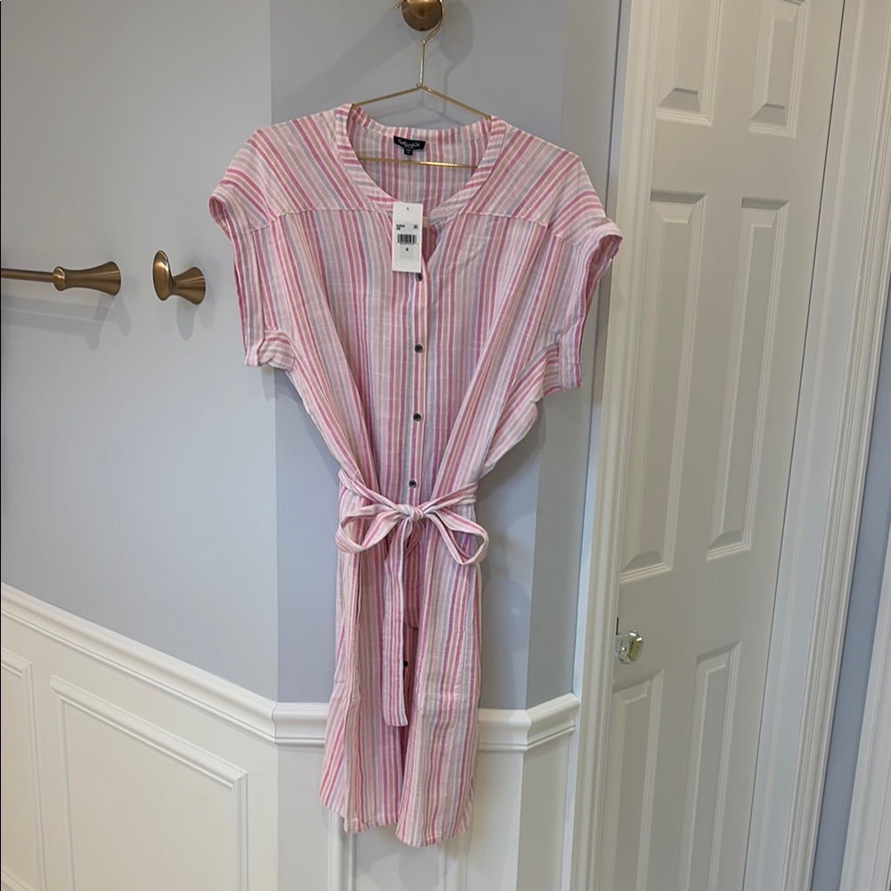 Splendid Pink Midi Shirt Dress with Cap Sleeves